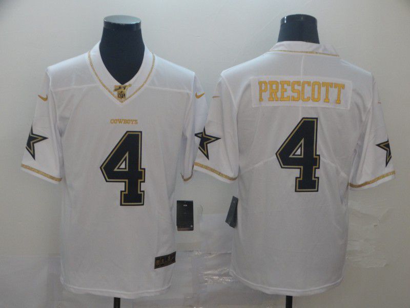 Men Dallas cowboys #4 Prescott White Retro gold character Nike NFL Jerseys